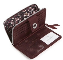 Load image into Gallery viewer, RFID turn lock wallet in performance twill raisin