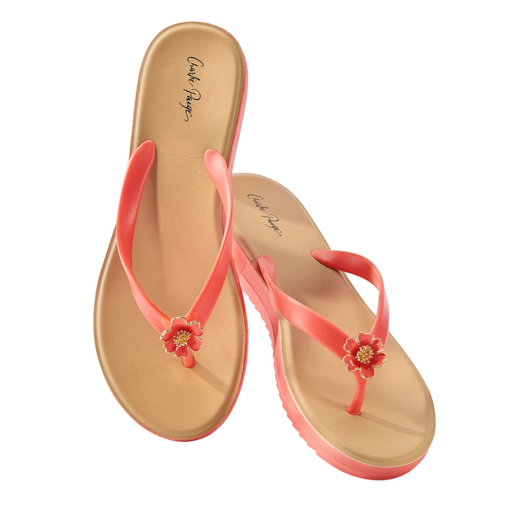 Flower flops in coral