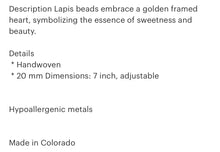 Load image into Gallery viewer, Lapis woven heart bracelet
