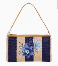 Load image into Gallery viewer, RFID Straw Convertible Wristlet in Navy Stripe Straw
