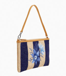 RFID Straw Convertible Wristlet in Navy Stripe Straw