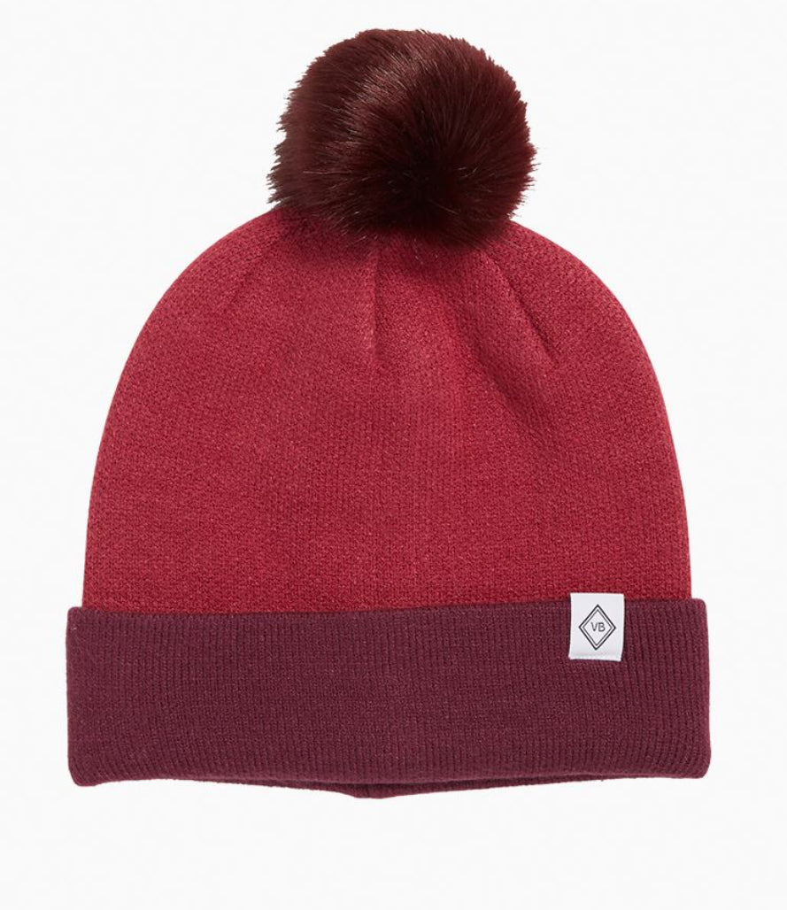 Solid Knit Pom Beanie in Cranberry Red