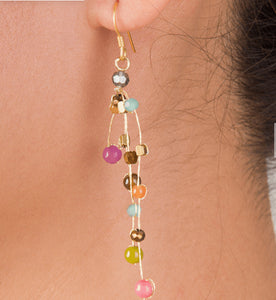 Multi strand silk and bead earrings