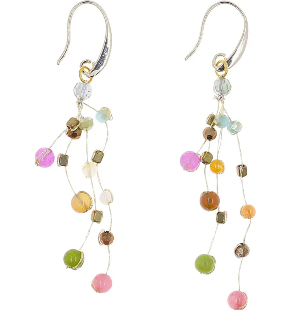 Multi strand silk and bead earrings